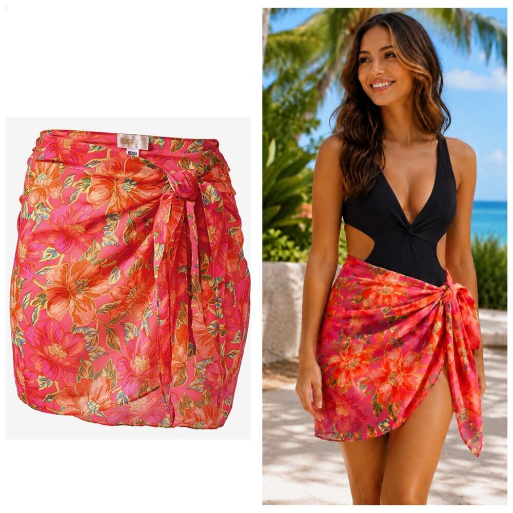 Beach Riot Melanie Sarong Miami Peony One Size Beach Coverup Pink Floral Resort